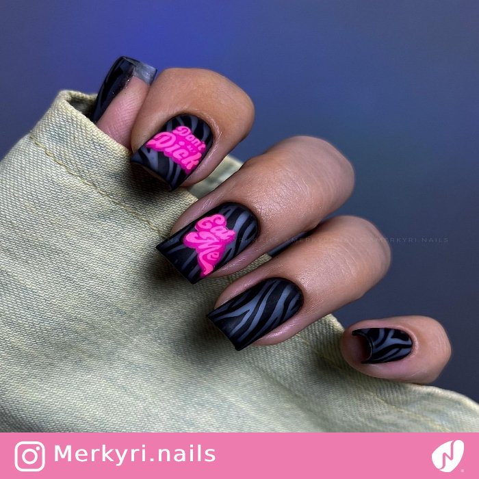 Zebra Print Nails with 3D Writing